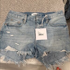 pistola Light Blue Distressed Frayed Denim Shorts